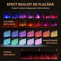 HOMCOM Șemineu Electric Încastrabil cu Flacără Independentă, 3 Moduri de Încălzire și Telecomandă, 152,4 x 9,4 x 47 cm, Negru(m-4)