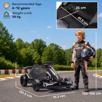 AIYAPLAY 24V Electric Go Kart for Kids 6-12 Years with Drift Mode, Adjustable Seat, 3 Speed, Slow Start, Black(m-3)