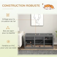 PawHut Cage à hamster cage gerbilles 2 niveaux toit ouvrable fenêtres cabane 2 échelle, 115 x 57 x 55 cm, gris(m-5)