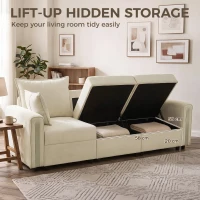 HOMCOM 3 Seater Sofa with Lift-Up Storage, 228cm Comfy Velvet Couch with Wide Deep Seat, Beige(m-7)