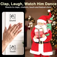 HOMCOM 4ft Singing Dancing Santa Claus, Standing Christmas Animated Santa Figure with Elf, Gift Box, Sound/Touch Activated(m-5)
