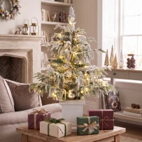 HOMCOM 3ft Prelit Flocked Christmas Tree, Artificial Snow Flocked Spruce with 100 Warm White LED Lights, 8 Modes, Green(m-11)