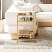 HOMCOM 3-Tier Side Table, Narrow End Table with Storage Shelf and Tempered Glass Tabletop for Small Spaces, Bedroom, Living Room, Entryway, Gold Tone(m-9)
