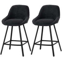 HOMCOM Bar Stools Set of 2, 64 cm Modern Linen-Touch Fabric 360° Swivel Counter Height Bar Chairs, Black(m-1)