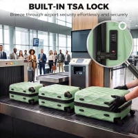HOMCOM 3-Piece Suitcase Set, Hard Shell Carry On & Checked Luggage Set with TSA Lock, 20/24/28 Inch, Green(m-7)