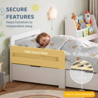 AIYAPLAY Wooden Kids Bed Frame with 2 Storage Drawers and Guard Rails for Ages 4-14, 144 x 76 x 57 cm (No Mattress), White(m-5)