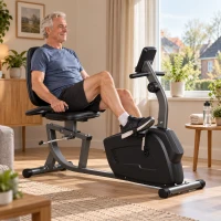 SPORTNOW Hometrainer, magnetische ligfiets, 8 weerstandsniveaus, verstelbaar, LCD-monitor, metaal, kunststof, zwart(m-10)
