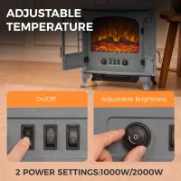 HOMCOM Freestanding Electric Fireplace Stove Heater with LED Fire Flame Effect Grey(m-5)