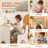 AIYAPLAY Set Tavolo Bambini con Sedia, Cassetto, 3-8 Anni, Bordi Arrotondati, per Cameretta, Soggiorno, Asilo, Bianco(m-7)