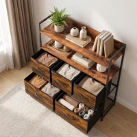 HOMCOM Chest of Drawers, Bedroom Fabric Dresser with 5 Drawers, Storage Organiser Unit with Open Shelves, Rustic Brown(m-9)