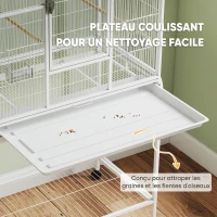 PawHut Cage à Oiseaux Portable avec 4 Mangeoires et 4 Perchoirs Pratique 81 x 48 x 162,5 cm Blanc(m-4)