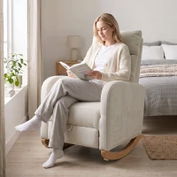 HOMCOM Upholstered Rocking Chair Retractable Footrest Rocker Chair High Back for Living Room Cream White(m-9)