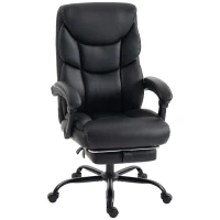 HOMCOM Executive Office Chair, 180kg Big and Tall PU Desk Chair with Linked Armrests, Pocket Spring Cushion, Adjustable Height, Rocking Function, 165° Reclining Backrest, Footrest, PU Casters, Black(m-1)