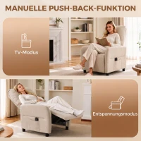 HOMCOM Relaxsessel mit Massage & Wärme, Liegefunktion, 2 Seitentaschen und ausziehbarer Fußstütze, Beige(m-5)