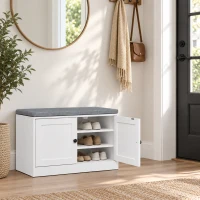 HOMCOM Schuhbank mit gepolstertem Kissen, 80x35.5x52.5 cm, Weiß(m-2)