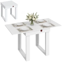 HOMCOM Folding Dining Table Under-Table Storage Extendable Kitchen Table Steel Rail White(m-13)