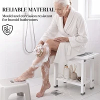 HOMCOM Shower Bench 2-Tier Shower Stool Bathroom with Shelf White and Grey(m-4)