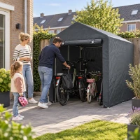 Outsunny Tuinschuur, Tentgarage, Grote Deur, Roestvrij Metalen Frame, 160x218x172 cm, Donkergrijs(m-7)