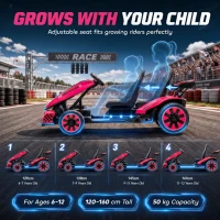 AIYAPLAY 24V Electric Go Kart for Kids 6-12 Years with Drift Mode, Adjustable Seat, 3 Speed, Slow Start, Pink(m-6)