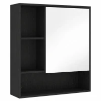 HOMCOM Bathroom Mirror Cabinet, Wall-Mounted Bathroom Cabinet with Mirror Door, Adjustable Shelves, Black(m-1)