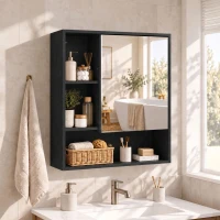 HOMCOM Bathroom Mirror Cabinet, Wall-Mounted Bathroom Cabinet with Mirror Door, Adjustable Shelves, Black(m-2)