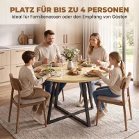 HOMCOM Runder Esstisch für 4 Personen Runder Küchentisch Stahlgestell 100cm Natur Schwarz(m-4)