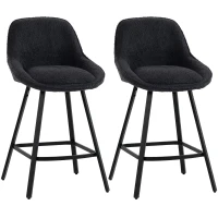 HOMCOM Bar Stools Set of 2, 64 cm Modern Linen-Touch Fabric 360° Swivel Counter Height Bar Chairs, Black(m-15)