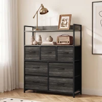 HOMCOM Cómoda de Tela con 7 Cajones y 2 Estantes de Estilo Industrial con Marco de Acero 80x29x101 cm Gris(m-2)
