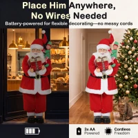 HOMCOM 4ft Singing Dancing Santa Claus, Standing Christmas Animated Santa Figure with Elf, Gift Box, Sound/Touch Activated(m-6)