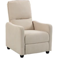 HOMCOM Manuell verstellbarer Relaxsessel bis 155° mit Leinenoptik-Stoff, Fußstütze, Taschenfedern, dicker Polsterung, Creme(m-8)