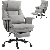 HOMCOM Office Chair, 180kg Heavy Duty Linen Computer Desk Chair with Lumbar Support, Wide Seat, Spring Cushion, Grey(m-14)