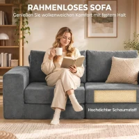 HOMCOM Sofa rozkładana 4-w-1 z funkcją spania, rozkładana, poduszki, 2-osobowa, szara(m-6)