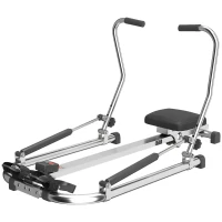 HOMCOM Máquina de Remo Hidráulico Dobrável com 4 Níveis de Resistência Ecrã Digital e Pedal Antiderrapante para Fitness em Casa Aço 129x70x70cm Preto e Prata(m-11)