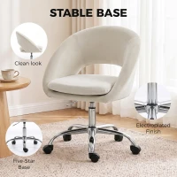 HOMCOM Velvet Desk Chair, Modern Office Chair with Height-Adjustable, Wheels, for Home Study Bedroom, Cream(m-7)