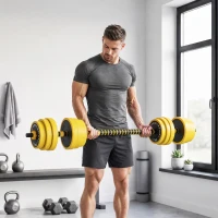 HOMCOM Ensemble d'haltères courtes ou longues 20 Kg - barre d'extension incluse - musculation réglable - entraînement musculaire & haltérophilie(m-10)