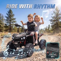 AIYAPLAY 24V 2 Seater Electric Quad Bike for Kids, Ride On Car ATV Toy w/ Forward Backward, for Boys Girls 3-8 Years, Black(m-8)