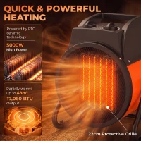 Outsunny Industrial Fan Heater 5000W with Tilting, Electric Ceramic Space Heater with Adjustable Thermostat, Handle(m-4)