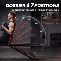 SPORTNOW Banc de Musculation Réglable Pliable Bandes de Résistance Développé Couché Inclinable Déclinable 128x42,5x115cm noir(m-5)