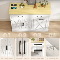 HOMCOM Tilt Out Trash Cabinet with Charging Station, Kitchen Island with Storage, 57 Liter Hidden Rubbish Bin Storage, White(m-8)