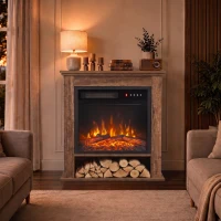 HOMCOM Electric Fireplace Suite with Shelf, 25" 1800W Electric Fire and Surround with LED Flame, 5 Brightness, Remote, Oak(m-8)