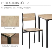HOMCOM Conjunto de Mesa y 2 Sillas de Comedor de 3 Piezas para Espacios Pequeños para 2 Personas Carga 120 kg Madera Natural(m-5)