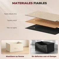 HOMCOM Cajonera de Tela Cómoda con 8 Cajones 4 Bolsillos Laterales 2 Ganchos y Estructura de Acero Beige(m-6)