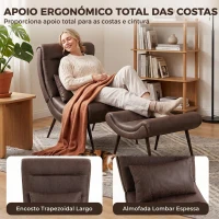 HOMCOM Poltrona retro com apoio para os pés, revestimento em leathaire, assento largo e almofada lombar, castanho-escuro(m-4)
