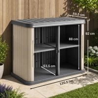 Outsunny Coffre de Rangement Extérieur 480 L, 2 Niveaux avec Portes Coulissantes Résistant aux UV, 120,5x59,5x92cm, Gris(m-3)