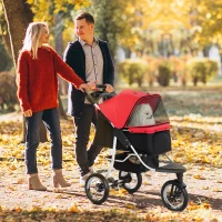 PawHut Hondentrolley hondenbuggy katten PetStroller met 3 wielen opvouwbaar Oxford rood(m-11)