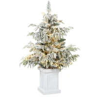 HOMCOM 3ft Prelit Flocked Christmas Tree, Artificial Snow Flocked Spruce with 100 Warm White LED Lights, 8 Modes, Green(m-1)