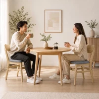HOMCOM Lot de 2 Chaises de Salle à Manger, Chaises Cuisine, Assise Rembourrées en Lin, Dossier Incurvé, Gris et Bois Naturel(m-14)