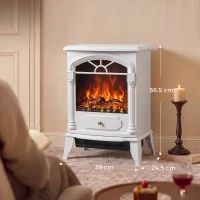 HOMCOM Freestanding Portable Fireplace, Electric Fireplace Stove Heater with 3D Flame Effect and Adjustable Thermostat, White(m-3)