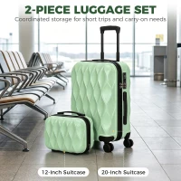 HOMCOM 2-Piece Luggage Set, ABS Hard Shell Carry On Suitcase Set with TSA Lock, Spinner Wheels, 12/20 inch, Green(m-4)