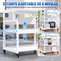 HOMCOM Soporte para Impresora con Ruedas 3 Niveles y Estante Ajustable 60x50x68 cmBlanco(m-6)